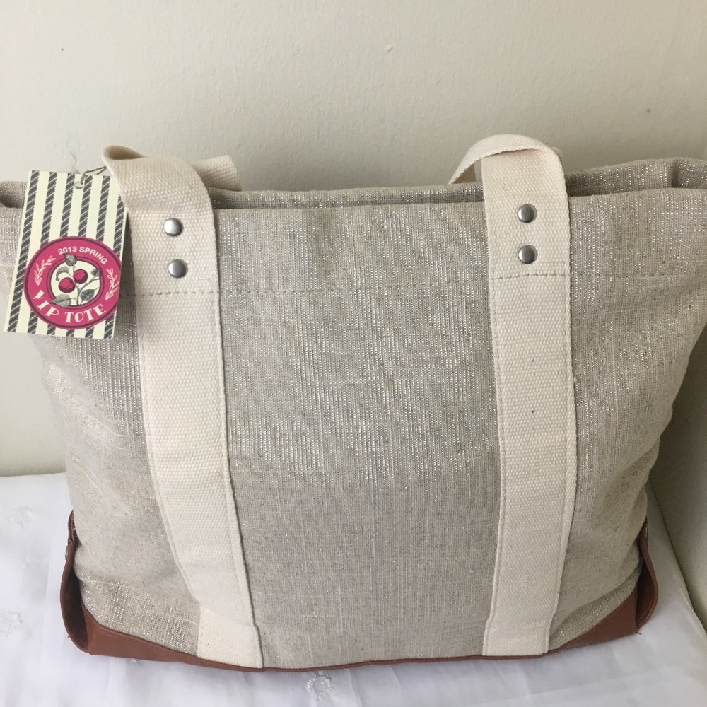 Bath & Body metallic canvas tote bag